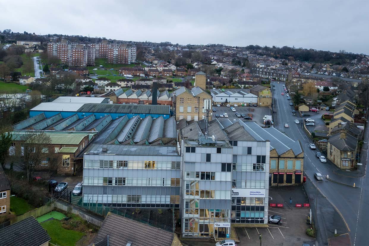 Bradford Albion Mills external building aerial photo