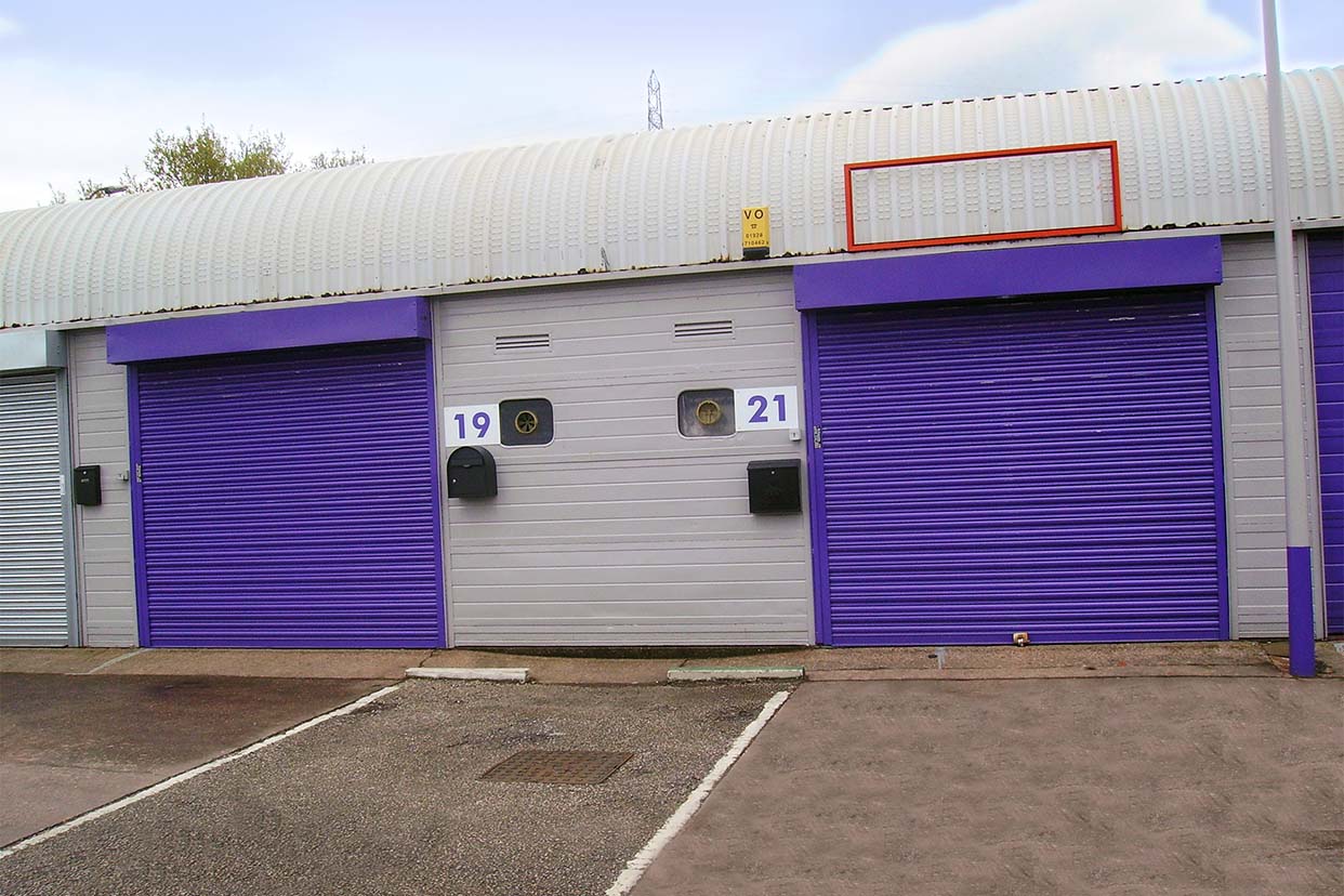 BizSpace Warrington workshop exterior and roller shutter doors